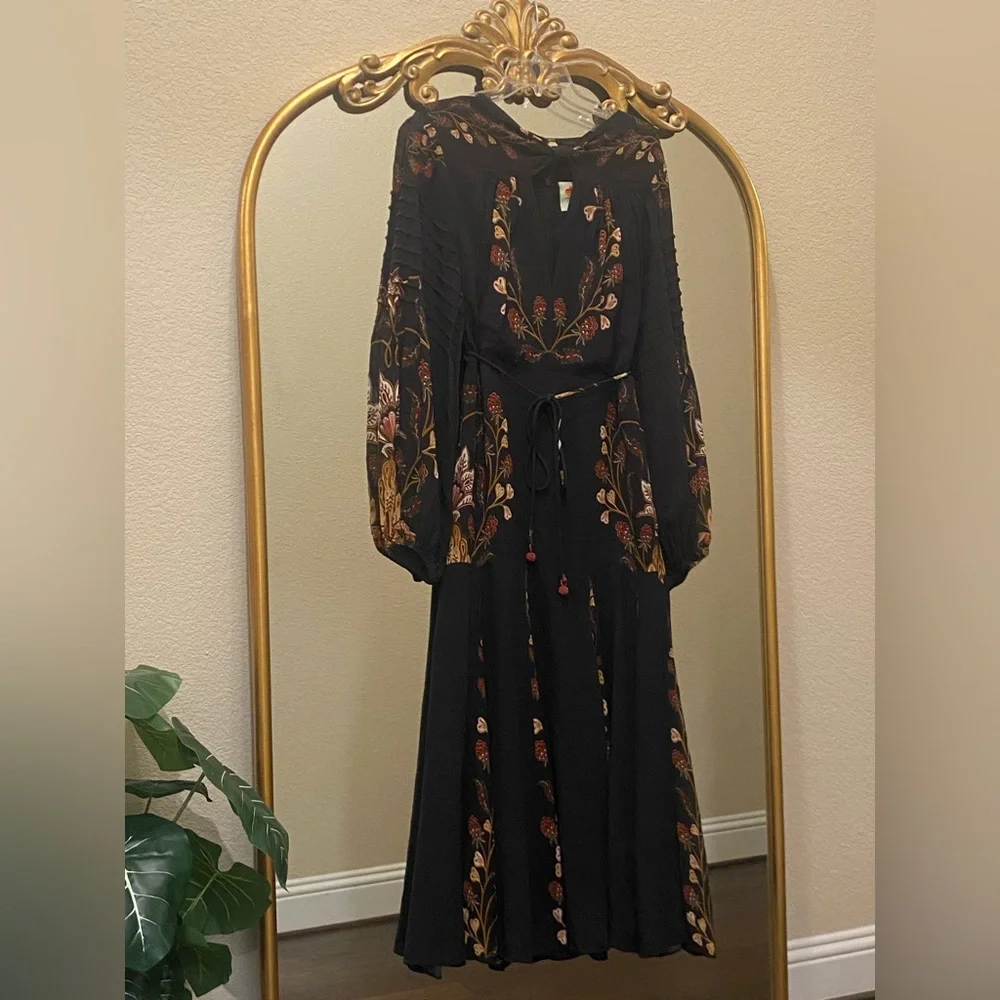 Farm Rio Black Berry Garden Long Sleeve Pleated Maxi Dress Size M - Picture 4 of 14